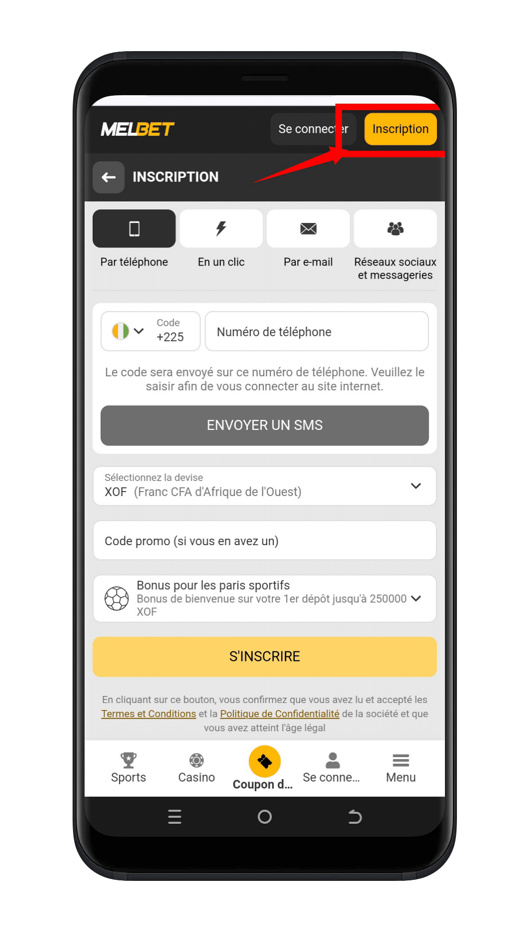 accéder à la page d’inscription