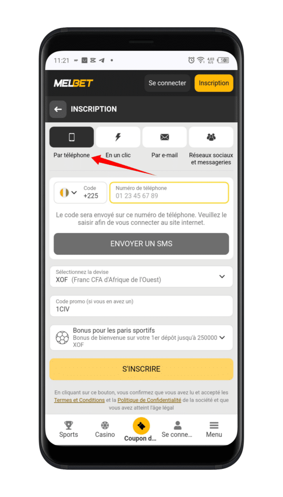 Choisissez l’option Inscription par téléphone