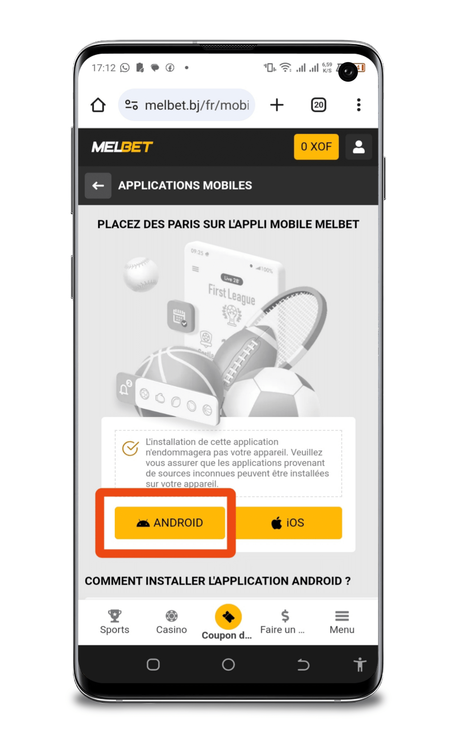 Cliquez sur l'icône Android