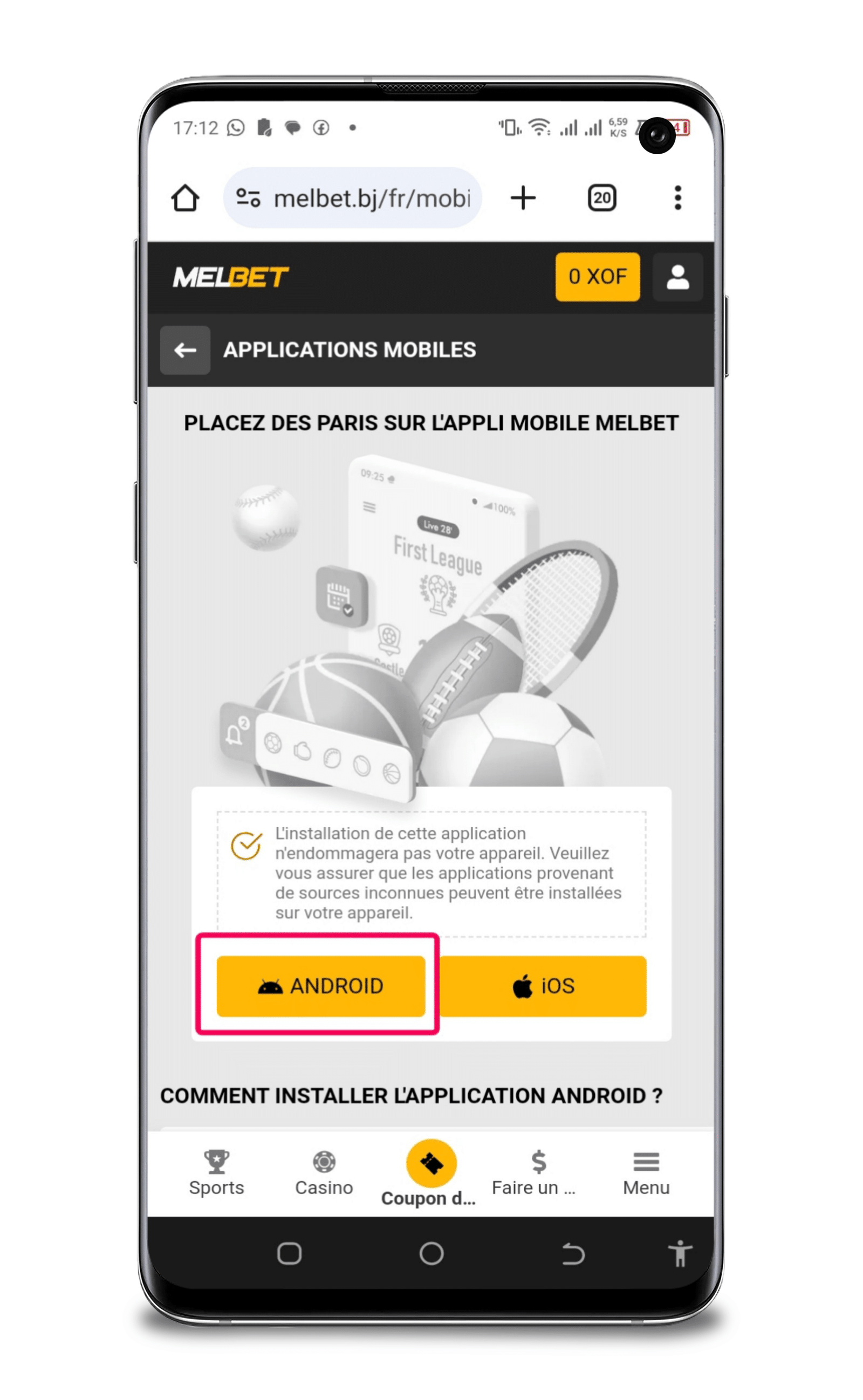 Entrer dans melbet application mobile