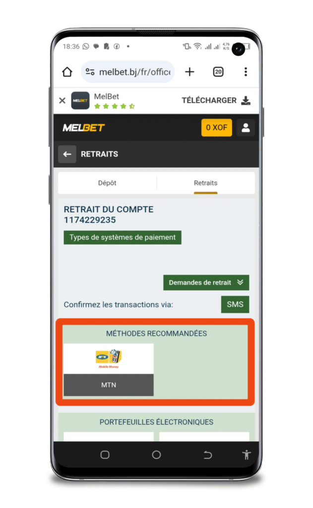 choisir un moyen de retrait