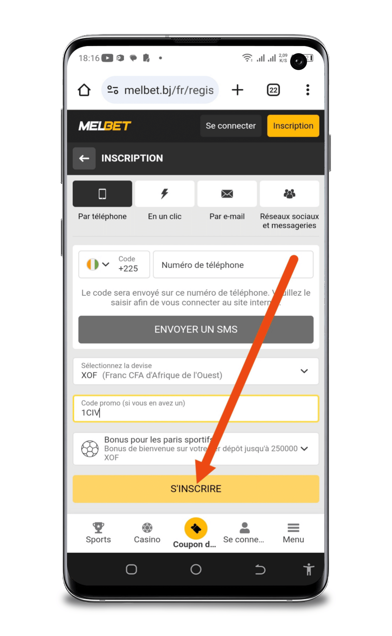 finaliser l'inscription