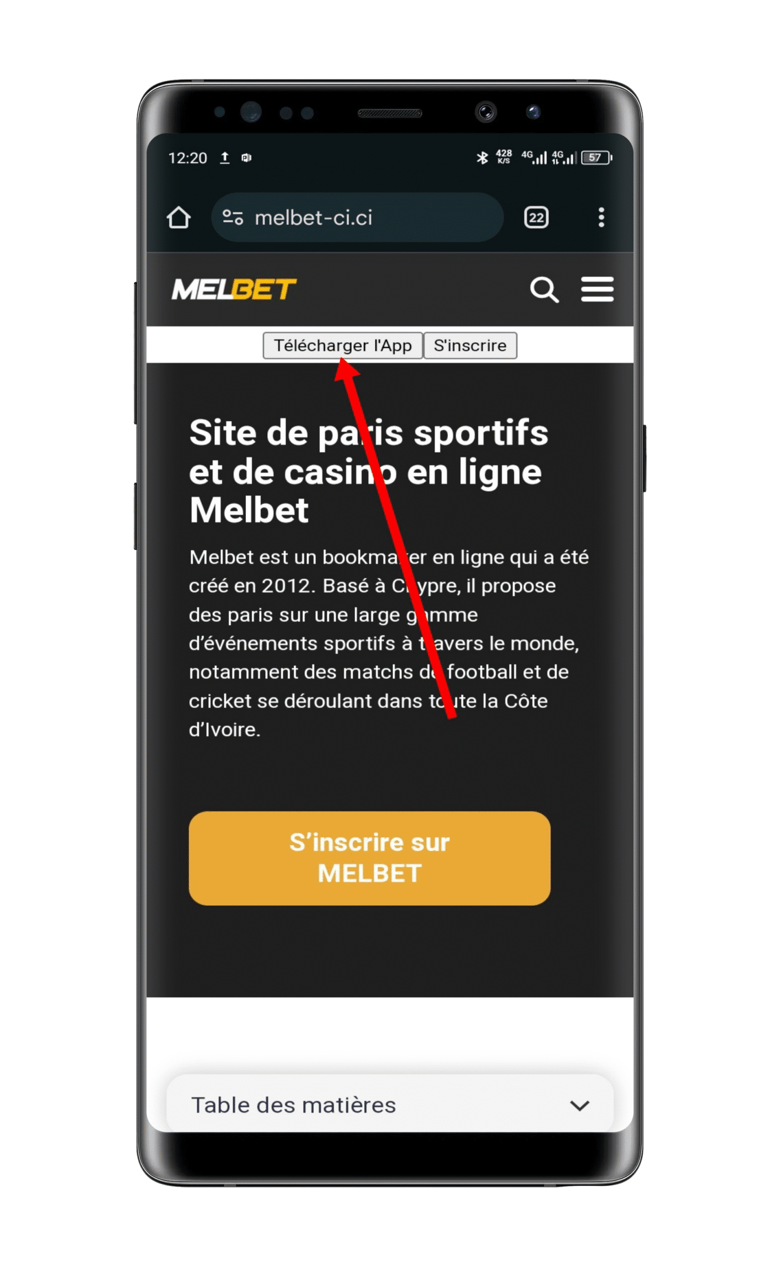 Accédez au site Web du bookmaker