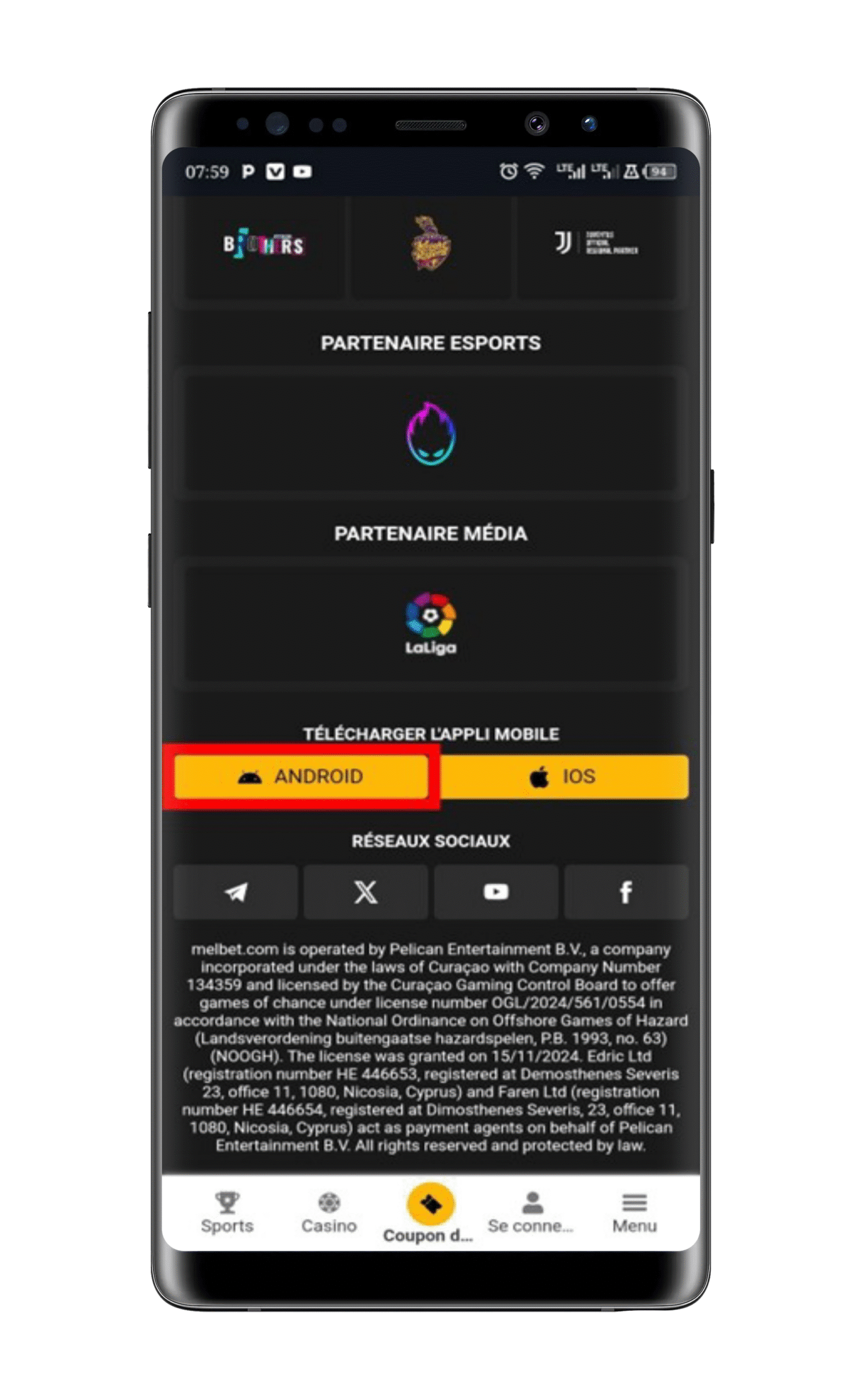 Cliquez sur l’option « Android ».