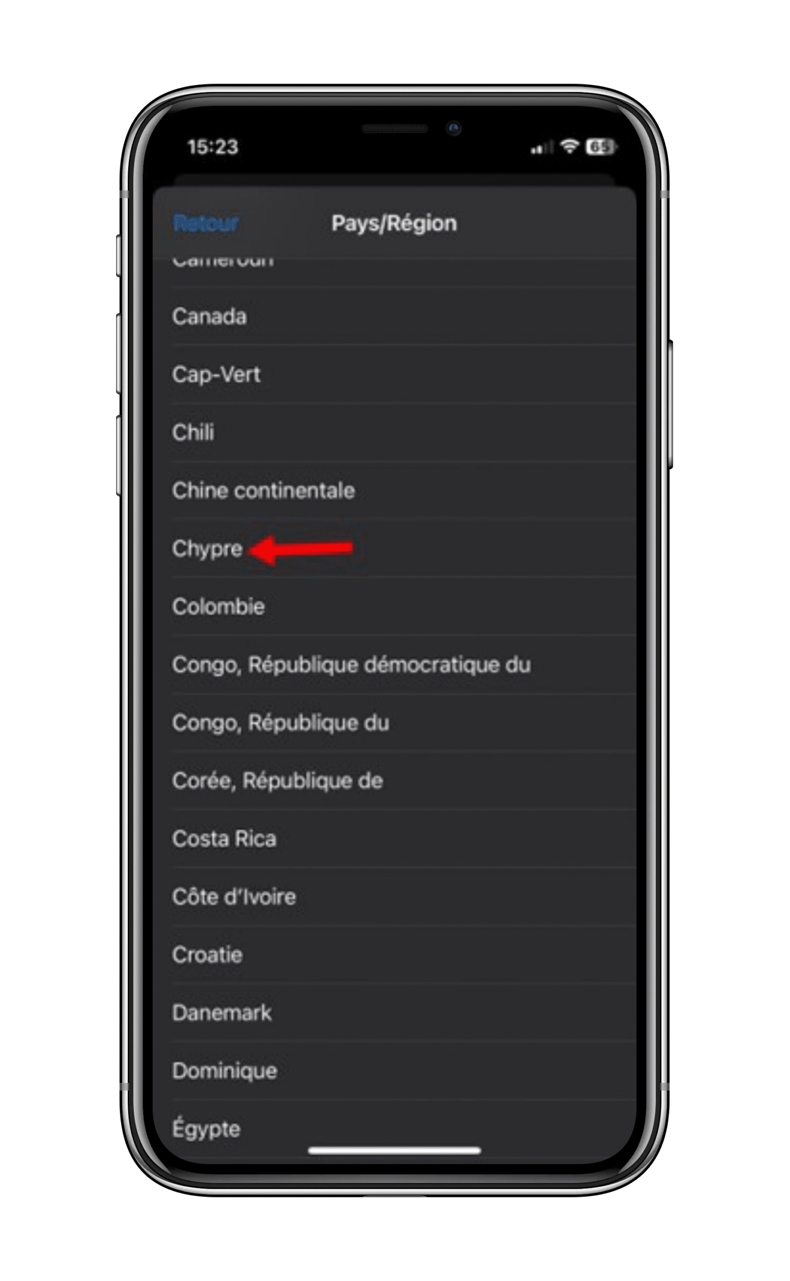 Sélectionnez Chypre comme pays de résidence