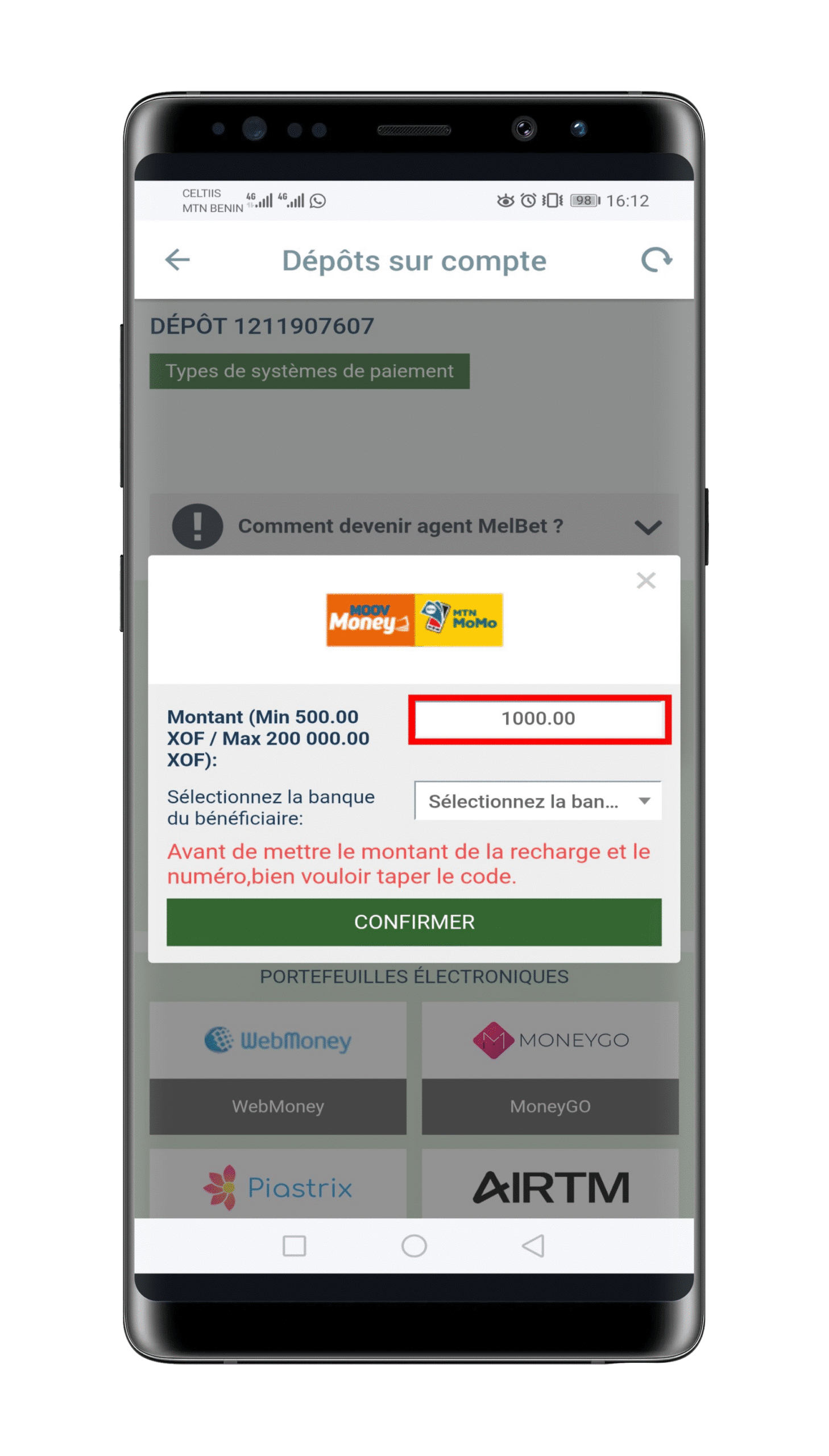 insérer les informations de dépôt