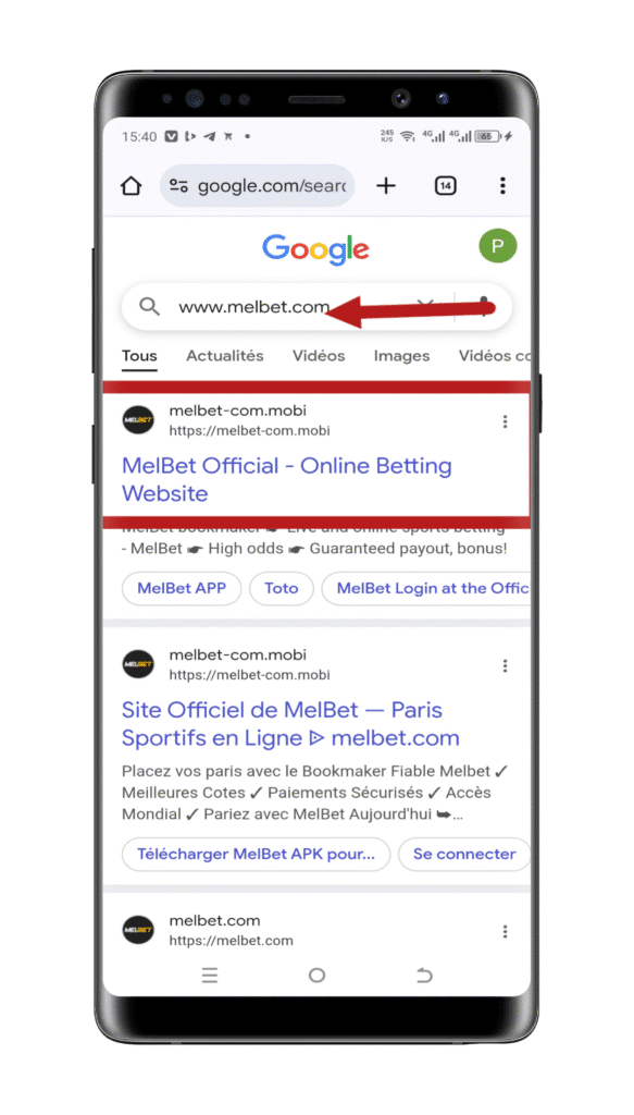 naviguer vers l’interface d’accueil du site Melbet