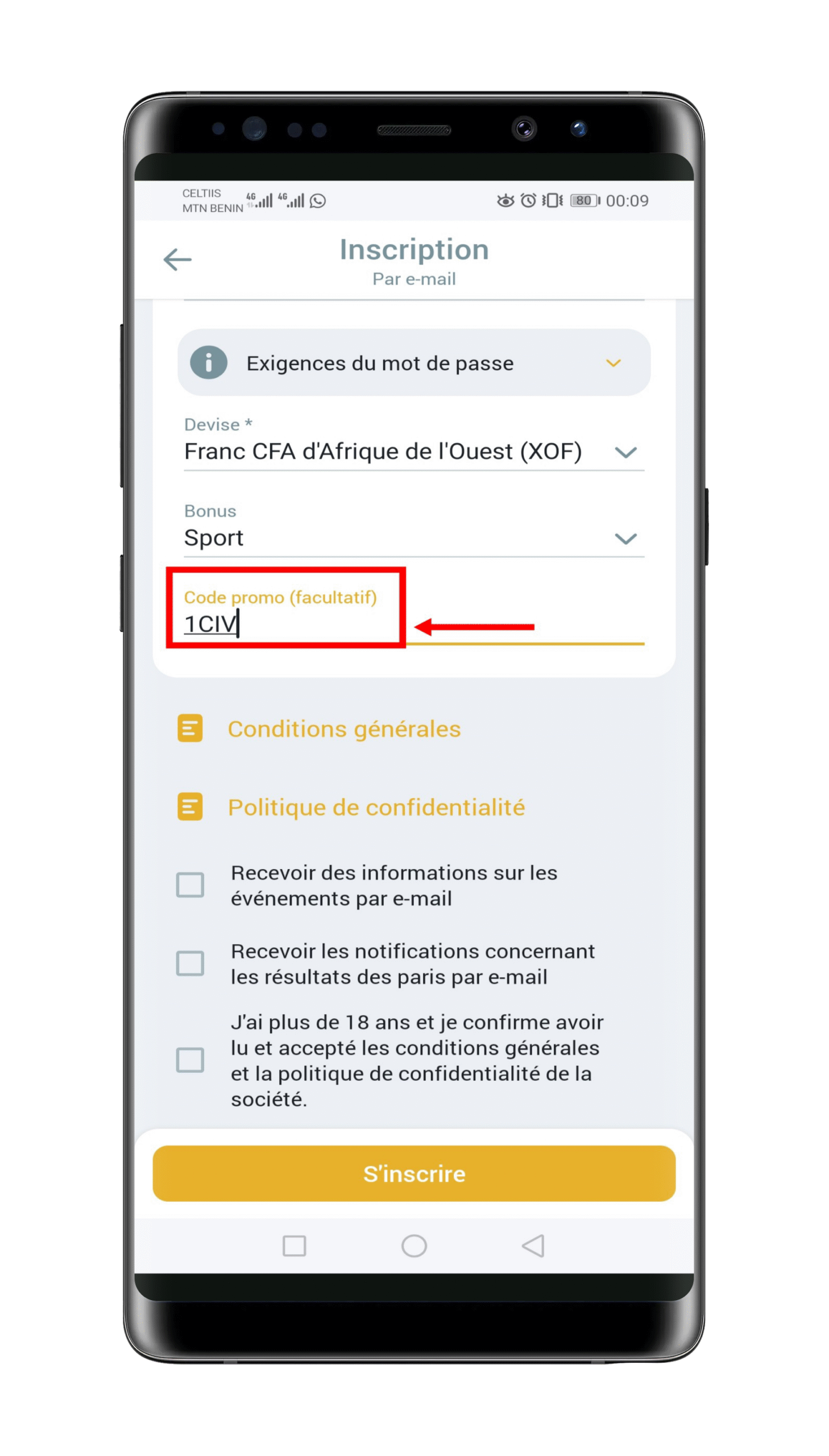 Sélectionner les options complémentaires