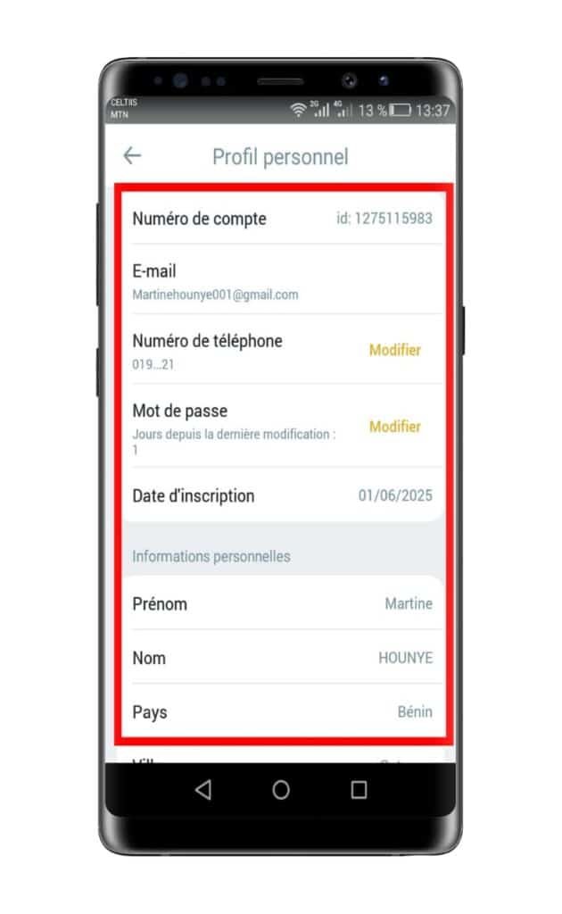 Remplir les informations de profil