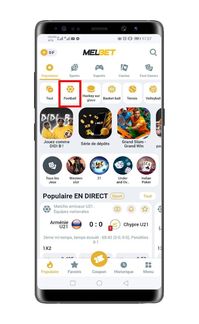Se connecter et accéder à la section “Football”