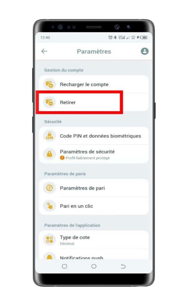 Se rendre sur la page de retrait