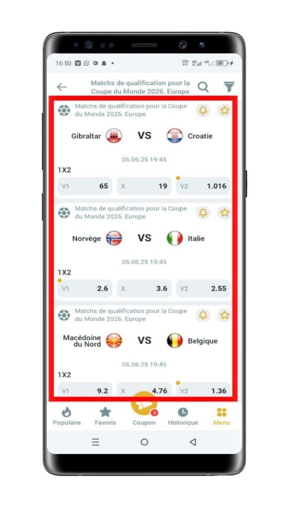 Sélectionner des matchs 