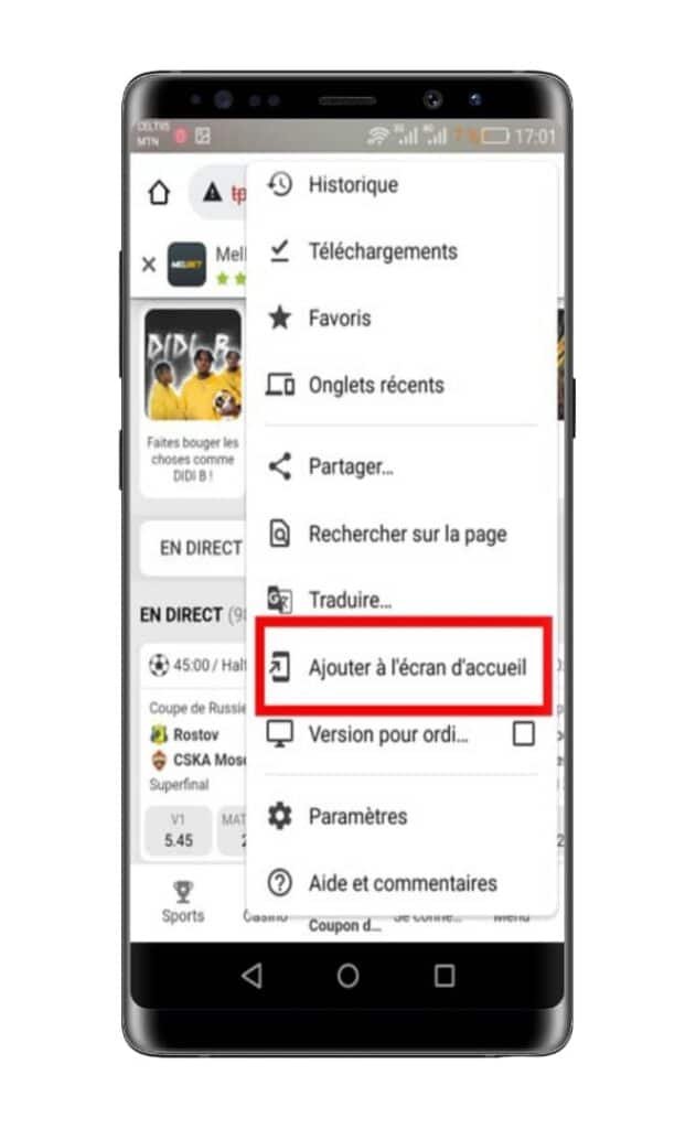 cliquez sur ”Ajouter à l’écran d’accueil”